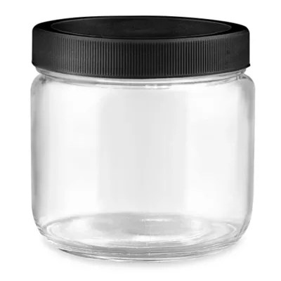 Clear StraightSided Glass Jars 12 oz, Black Plastic Cap S22916PBL