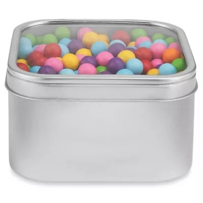 Deep Metal Tins Square, 16 oz, Window Lid, Silver S23234 Uline