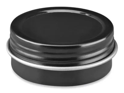 ScrewTop Metal Tins 1/2 oz, Shallow, Black S23417BL Uline