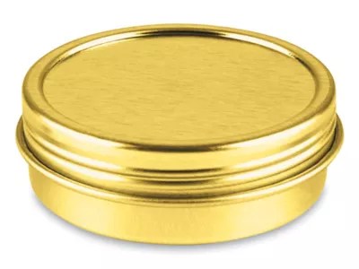 ScrewTop Metal Tins 1 oz, Shallow, Gold S23418GOLD Uline