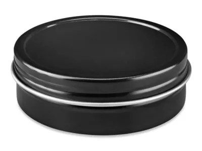 ScrewTop Metal Tins 2 oz, Shallow, Black S23419BL Uline