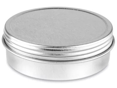ScrewTop Metal Tins 2 oz, Shallow, Silver S23419SIL Uline