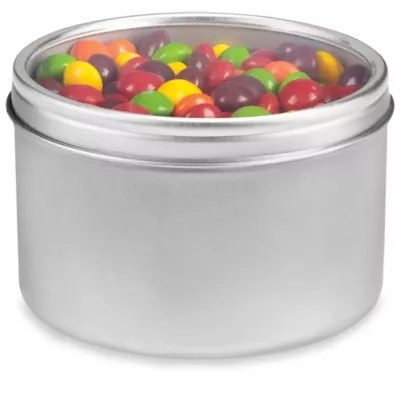 Deep Metal Tins Round, 16 oz, Window Lid, Silver S23424 Uline