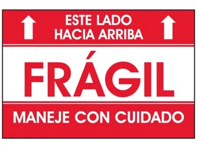 Etiqueta Adhesiva "Este Lado Hacia Arriba/Frágil/Maneje con Cuidado