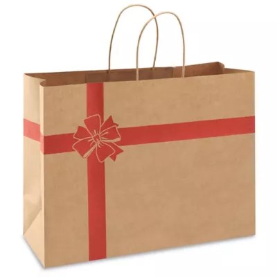 Printed Kraft Paper Shopping Bags 16 x 6 x 12", Vogue, Red Bow S23724BOW Uline