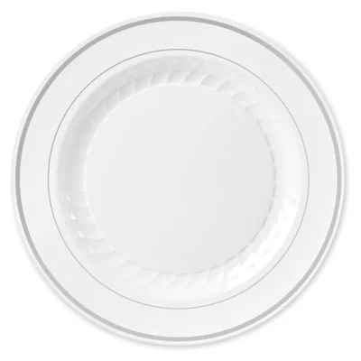 Premium Plastic Plates 10 1/4", White with Silver Trim S24459 Uline
