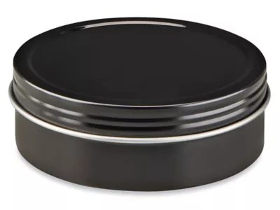 ScrewTop Metal Tins 4 oz, Shallow, Black S24824BL Uline