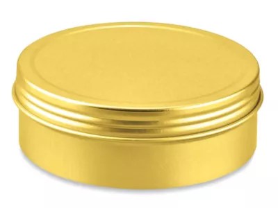 ScrewTop Metal Tins 4 oz, Shallow, Gold S24824GOLD Uline
