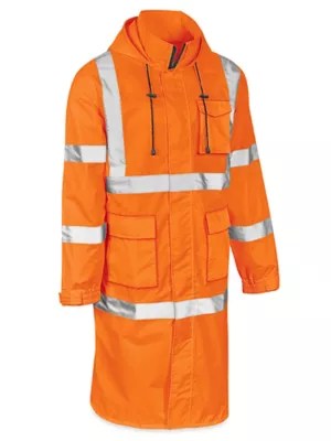 Class 3 HiVis Lightweight Long Rain Coat Orange, XL Uline