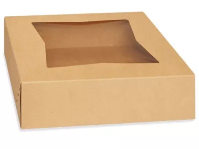 Window Cake Boxes 9 x 9 x 2 1/2", Kraft S24993 Uline