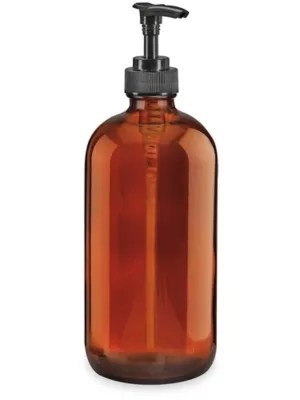 Glass Pump Bottles 16 oz, Amber S25125A Uline