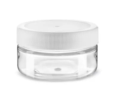 Clear PET StraightSided Plastic Jars Bulk Pack 2 oz, White Cap S25183BW Uline