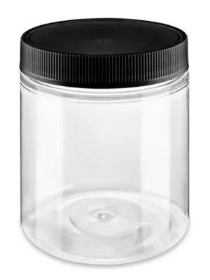 Clear PET StraightSided Plastic Jars Bulk Pack 8 oz, Black Cap S