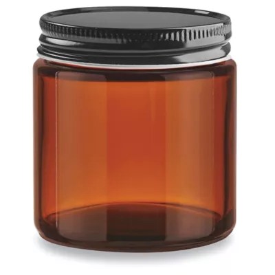 Amber StraightSided Glass Jars 4 oz, Metal Cap S25206 Uline