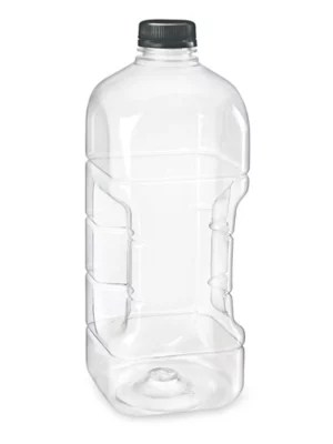 Clear Square Plastic Juice Bottles Bulk Pack 64 oz , Black Cap S25232BBL Uline