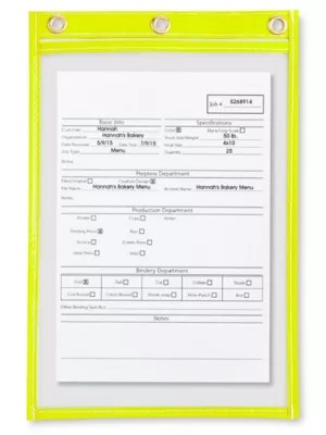 Job Ticket Holders 6 x 9", Yellow S2760Y Uline