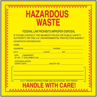 "Hazardous Waste" Labels - 6 x 6" S-369 - Uline