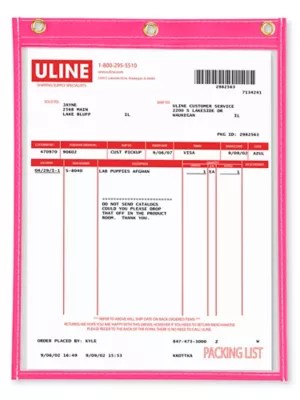 Job Ticket Holders 8 1/2 x 11", Pink S5498P Uline