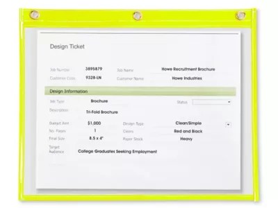 Job Ticket Holders 12 x 9", Yellow S5512Y Uline