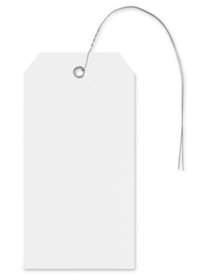 Plastic Tags 4 3/4 x 2 3/8", White, Prewired S5544WPW Uline
