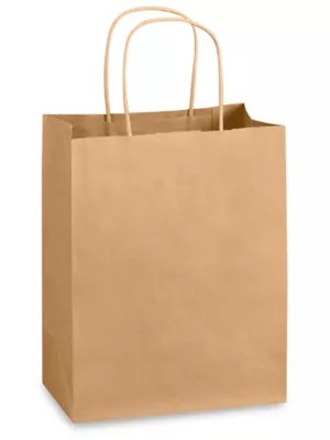 Kraft Paper Shopping Bags 8 x 4 1/2 x 10 1/4", Cub S7098 Uline
