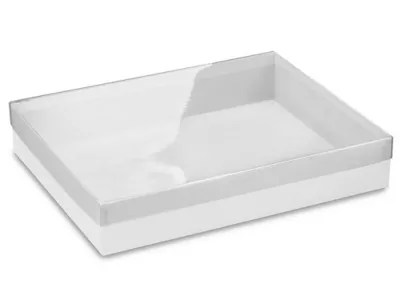 Clear Lid Boxes with White Base 11 1/4 x 8 3/4 x 2" S8543 Uline