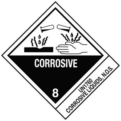D.O.T. Labels "Corrosive Liquids, N.O.S. UN 1760", 4 x 4 3/4" S894