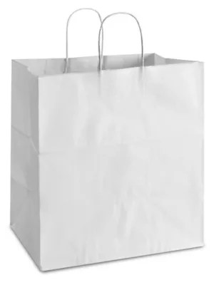 White Paper Shopping Bags 14 x 10 x 15 1/2", Take Out S9668 Uline