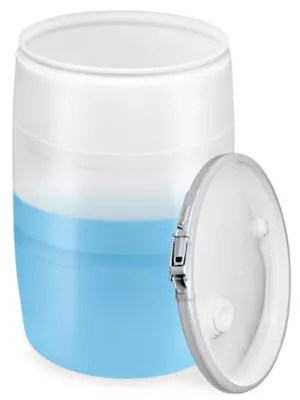Plastic Drum with Lid 55 Gallon, Open Top, Natural S9945NAT Uline