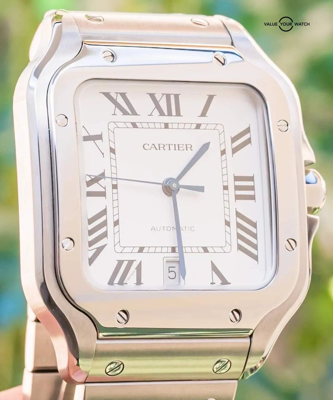 Cartier Santos De Cartier Silver Dial Complete Large Model Box Papers