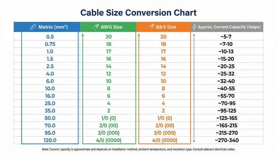Cable Size Types Explained: mm, mm², AWG & B&S Guide