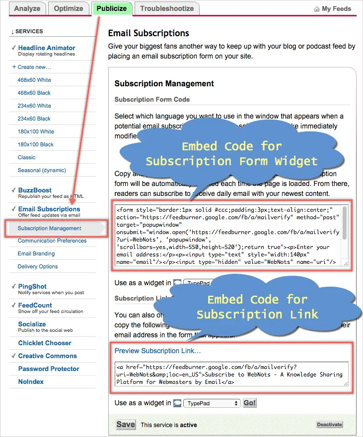 Feedburner Email Subscription for Weebly Blog WebNots
