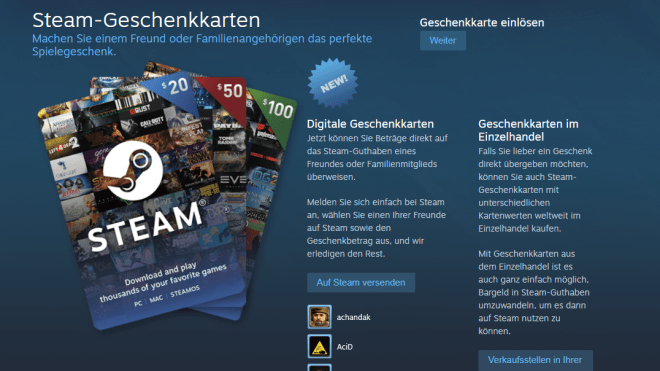 SteamGuthaben für Freunde Valve startet digitale Geschenkkarten
