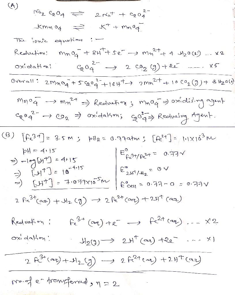 A) Titration of an acidic solution of Na2C2O4 with KMnO4(aq). Which