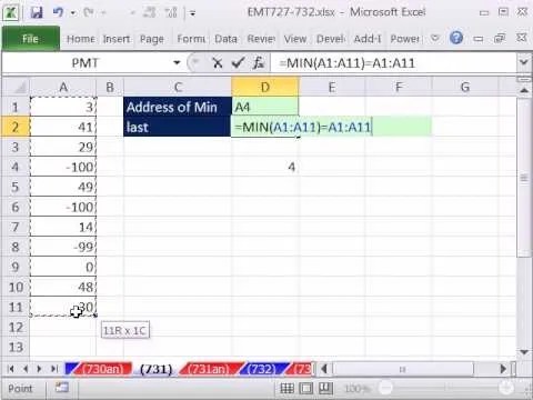 How to Retrieve the cell address of the minimum value in a column in