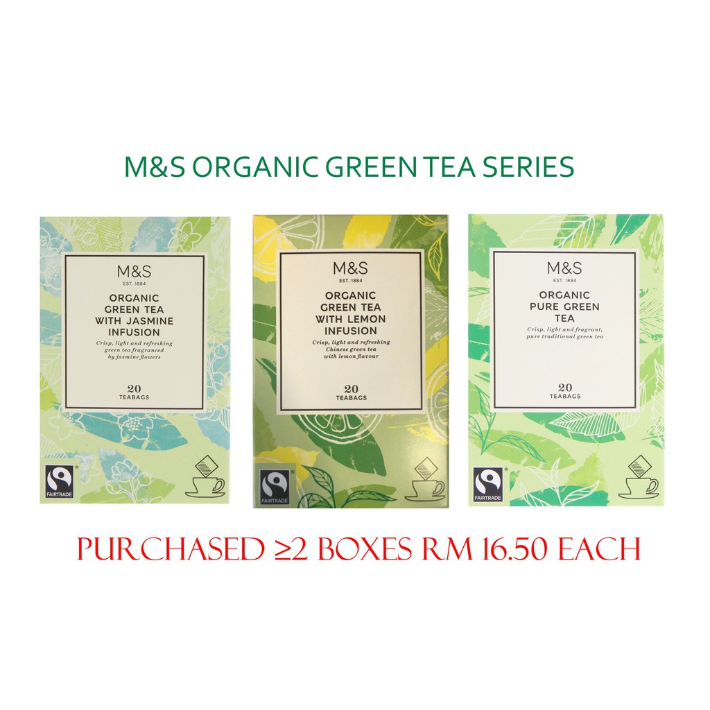 M&S Organic Pure Green Tea Bags, 50g Black Vanilla Gourmet