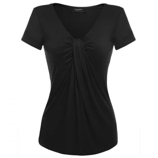 Home > Tops & Blouses > Zeagoo Women V Neck Twist Knot Front Short