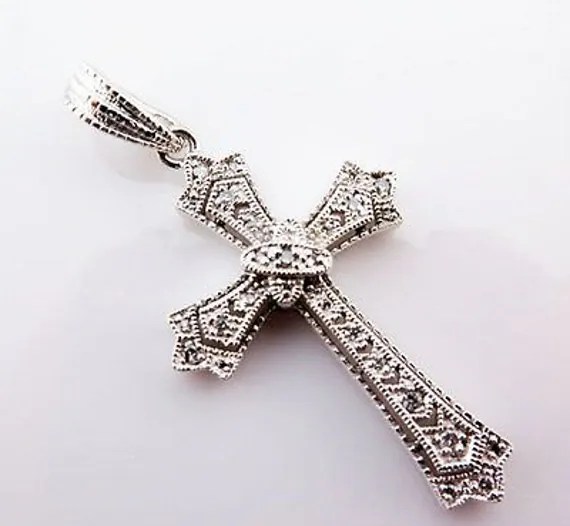 925 Sterling Silver Diamond Cross Pendant by on Etsy