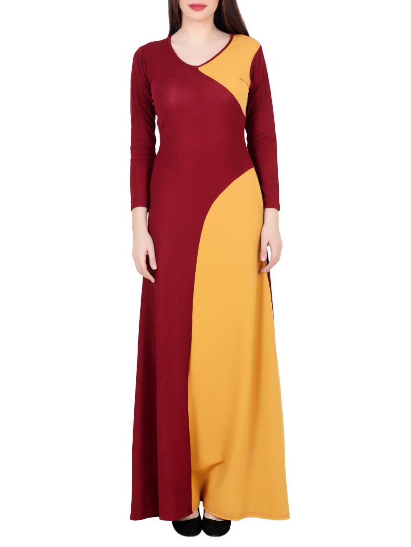 Buy Maroon Color Block Maxi Dress By Western Standard Online