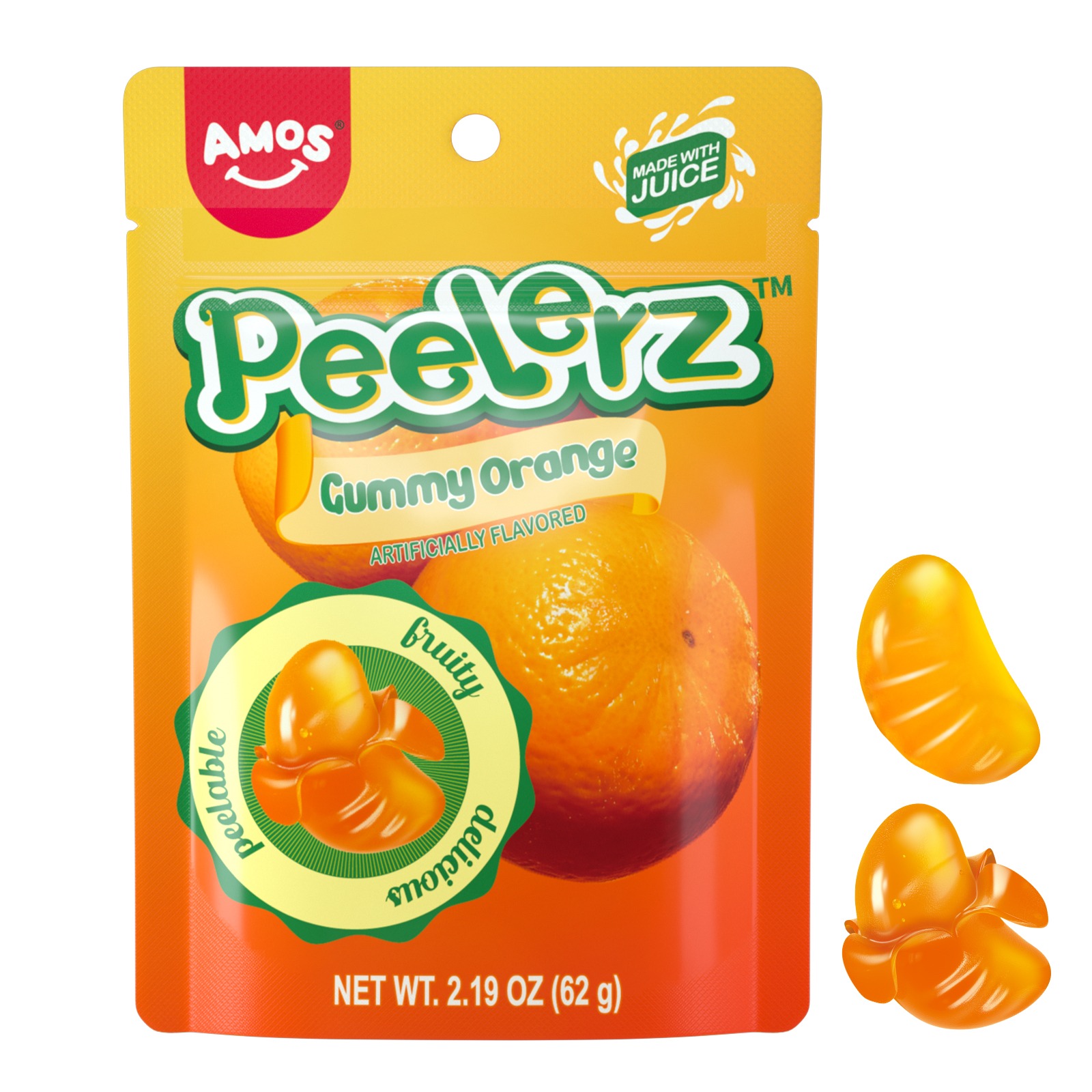Get Amos Peelable Gummy Candy Orange 4D Gummies Peely Fruity Filled