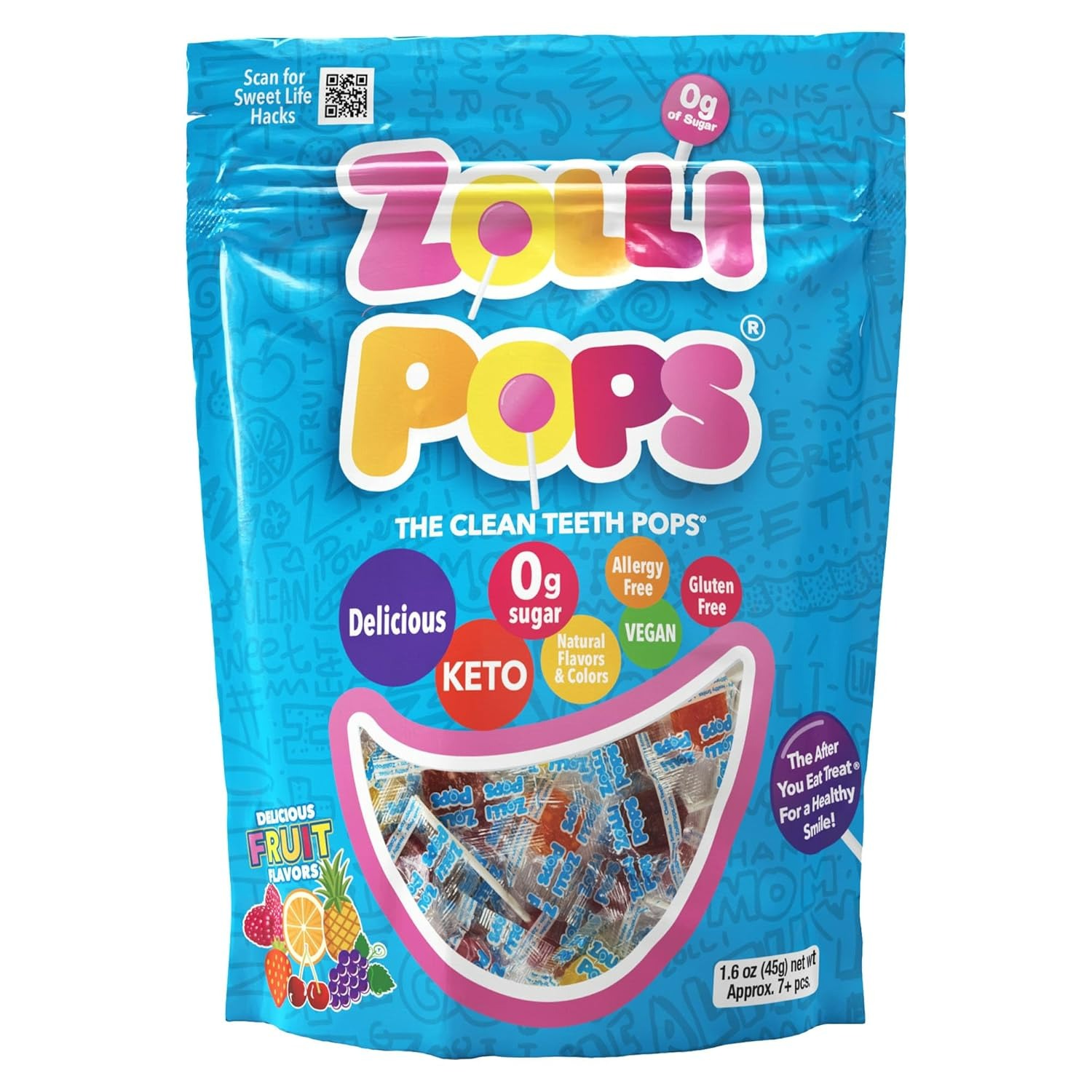 Clean Teeth Lollipops,Anti Cavity, SugarFree Candy,Natural Fruit
