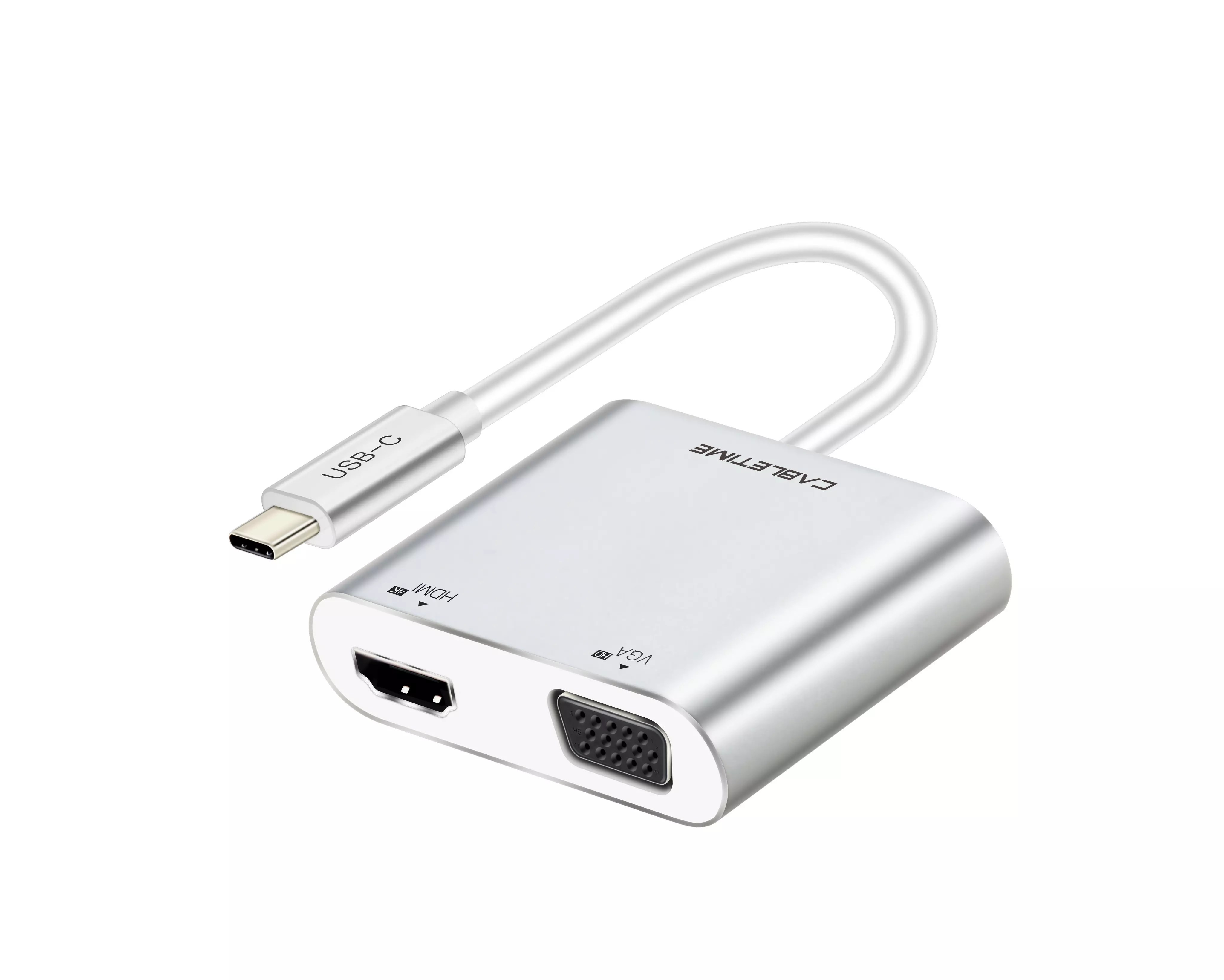 CABLETIME Cabletime USBC adapter, 0,2m, USBC Han HDMI & VGA Hun