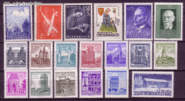 BRIEFMARKEN ÖSTERREICH JAHRGANG 1958 KOMPLETT MICHEL NR. 1040 1058