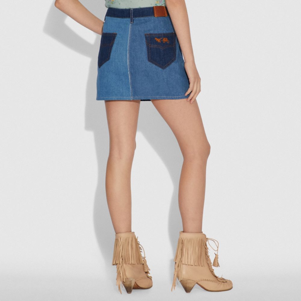 Denim Patchwork Skirt COACH