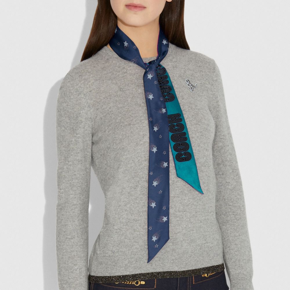 Signature Magic Star Print Silk Skinny Scarf COACH