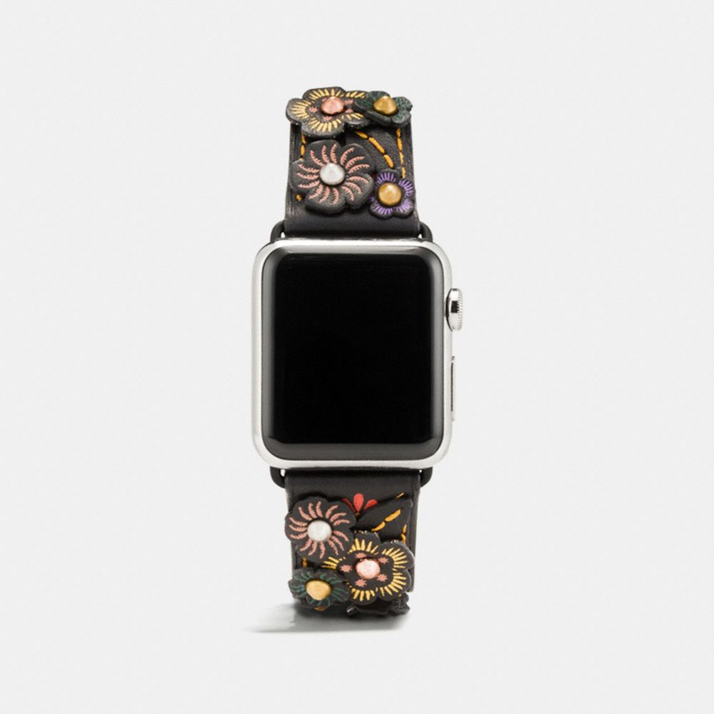 COACH Apple Watch® Leather Strap With Tea Rose Applique
