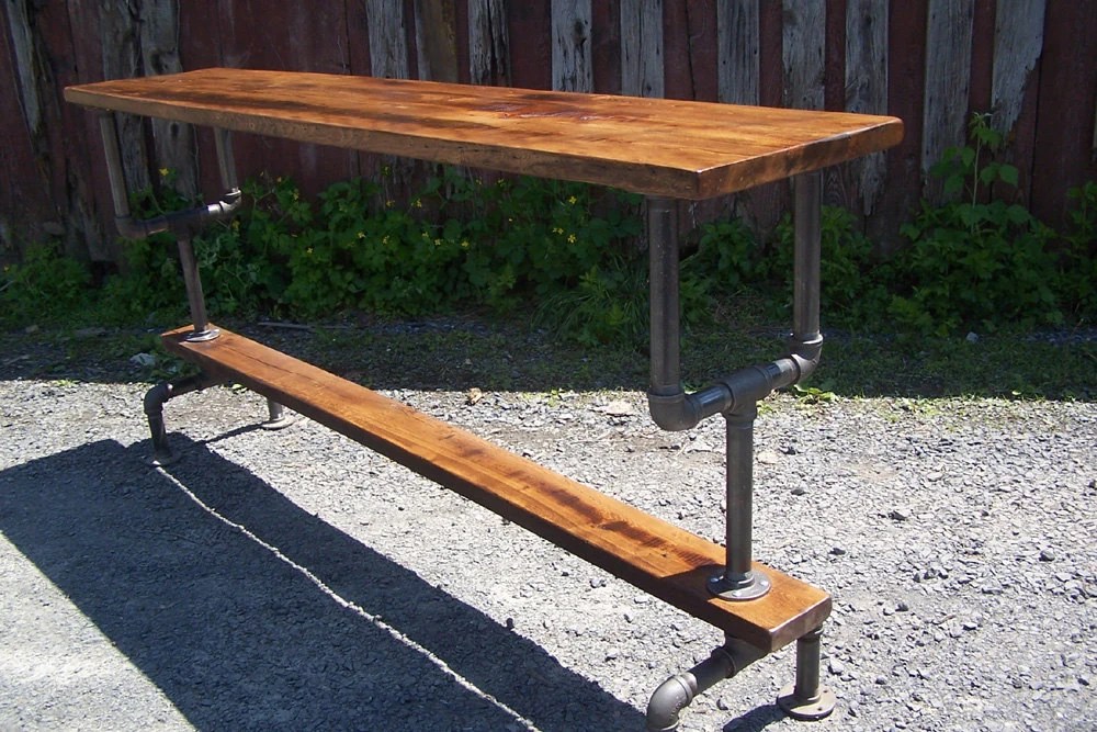 Industrial Style Bar Height Table with a Metal Pipe Base and