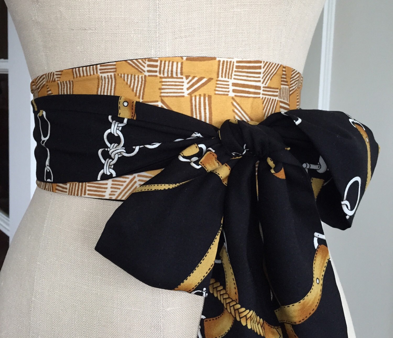Black print obi belt sash Japanese inspired obi belt