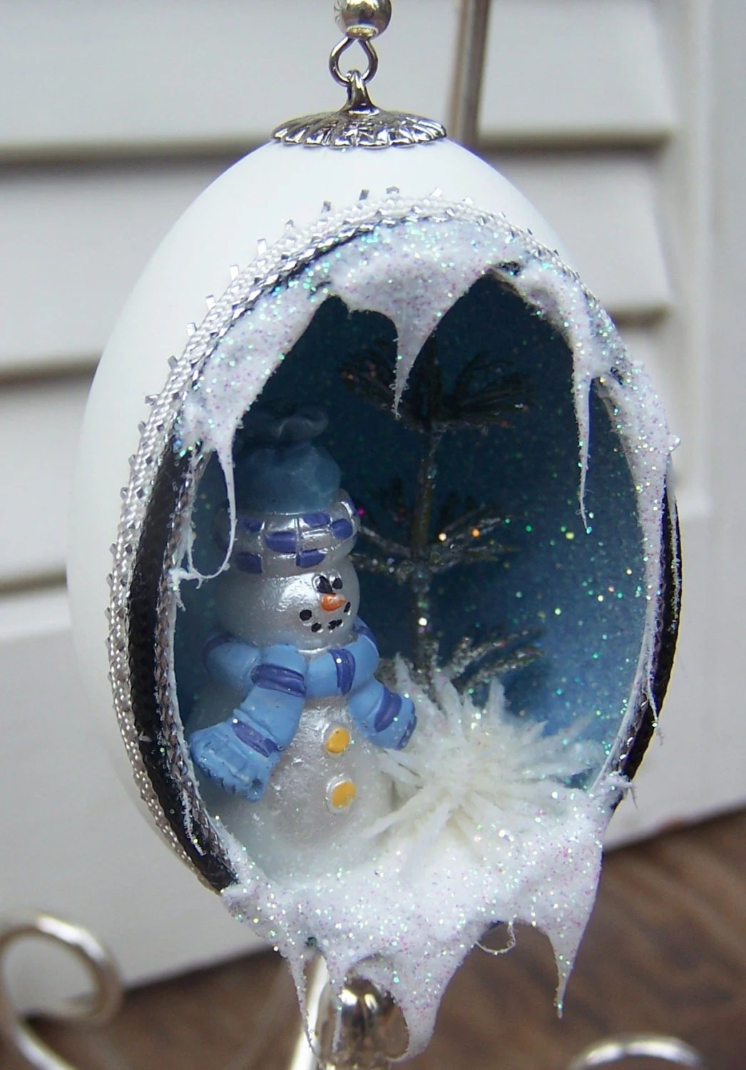 Christmas Ornament Snowman Eggshell Blue Silver Duck Egg