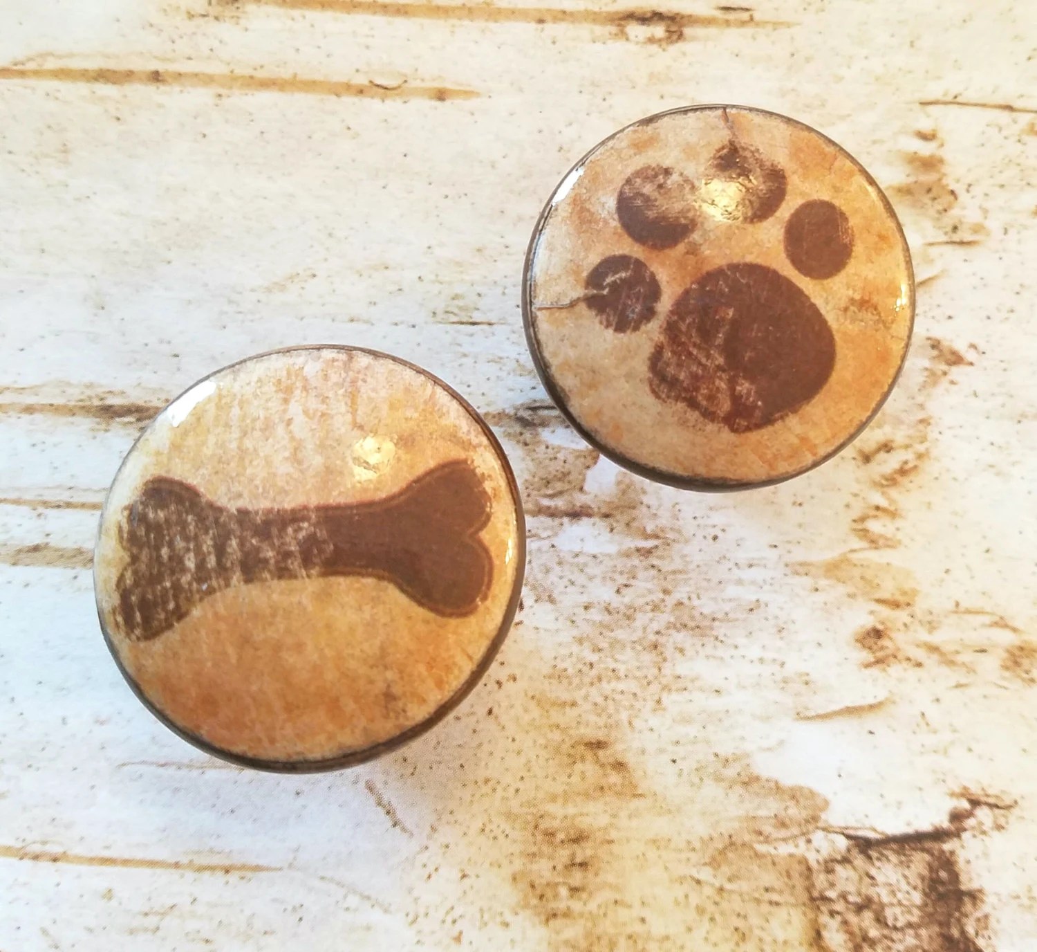 Handmade Knobs Drawer Pulls Dog Paw and Dog Bone Puppy